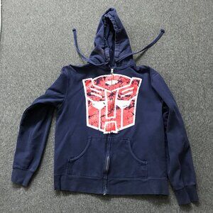 Women's XL Transformers Distressed Blue Cotton Full Zip Hoodie Hooded Sweater